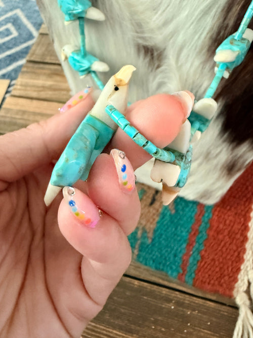 Old Pawn Handcrafted Multi Stone Fetish Eagle Beaded 30” Necklace