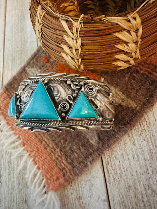 Old Pawn Navajo Turquoise & Sterling Silver Cuff Bracelet by Darrell Morgan