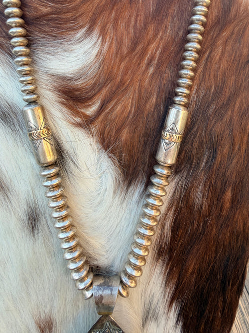 Old Pawn Handcrafted 14K Gold & Sterling Silver Fetish Bear Beaded Necklace