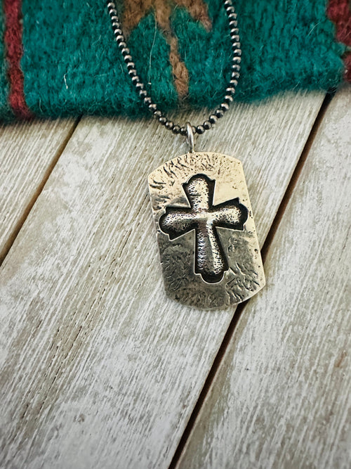 Navajo Sterling Silver Pearl Beaded Cross Necklace