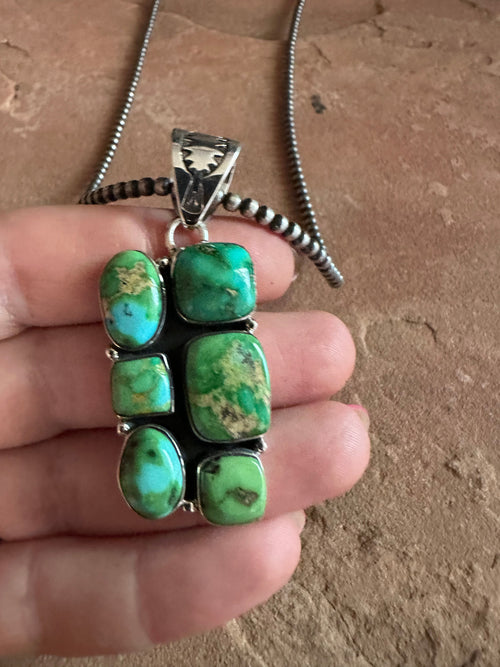 Handmade Sonoran Turquoise & Sterling Silver Pendant Signed Nizhoni