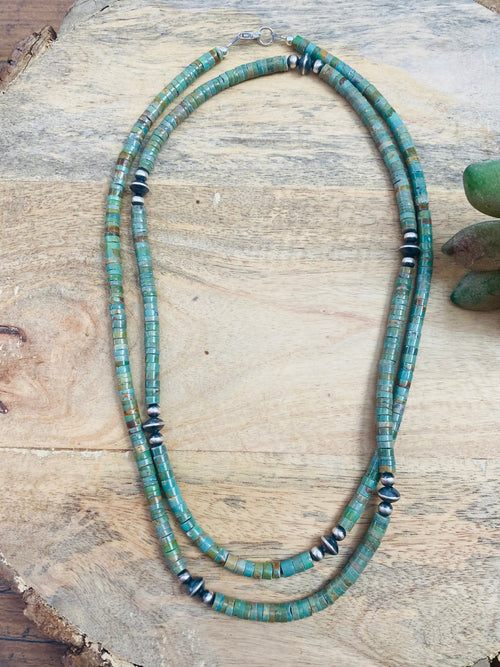 Navajo Turquoise & Sterling Silver Navajo Pearl Beaded Necklace 40 inch