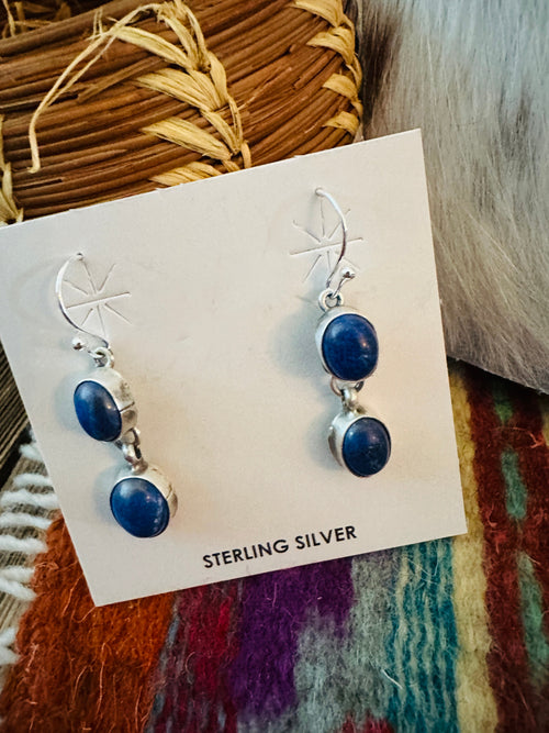 Handcrafted Lapis & Sterling Silver Squash Blossom Necklace and Earring Set
