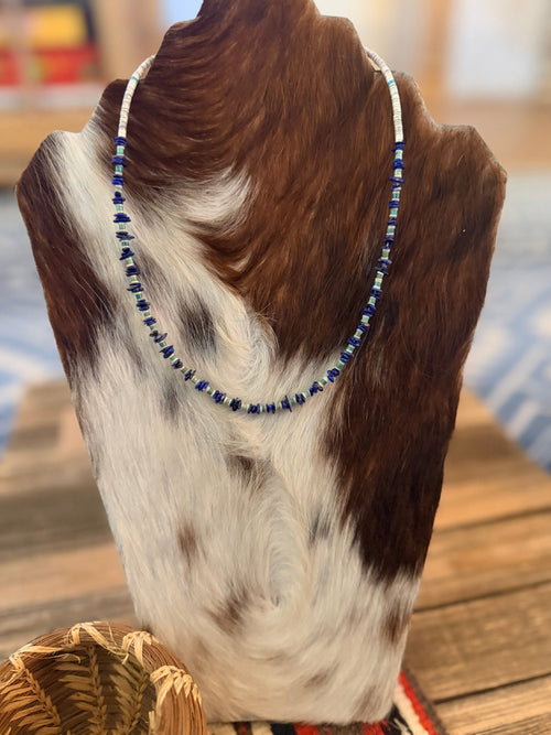 Handcrafted Lapis & Heishi Shell 16” Beaded Necklace