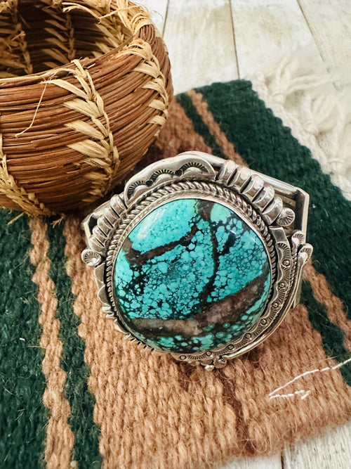 Old Pawn Navajo Tibetan Turquoise & Sterling Silver Cuff Bracelet