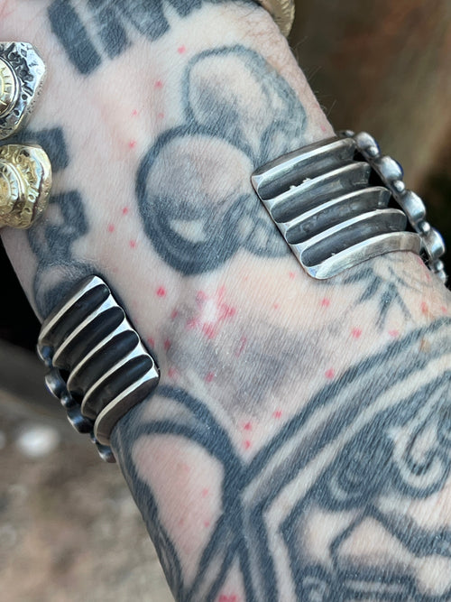 Glowing Anthony Skeets Lapis Lazuli and Orange Spiny Oyster Cluster Cuff Bracelet