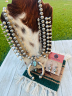 Handcrafted Turquoise & Sterling Silver Mercury Dime Beaded Squash Blossom Necklace and Earring Set by James McCabe