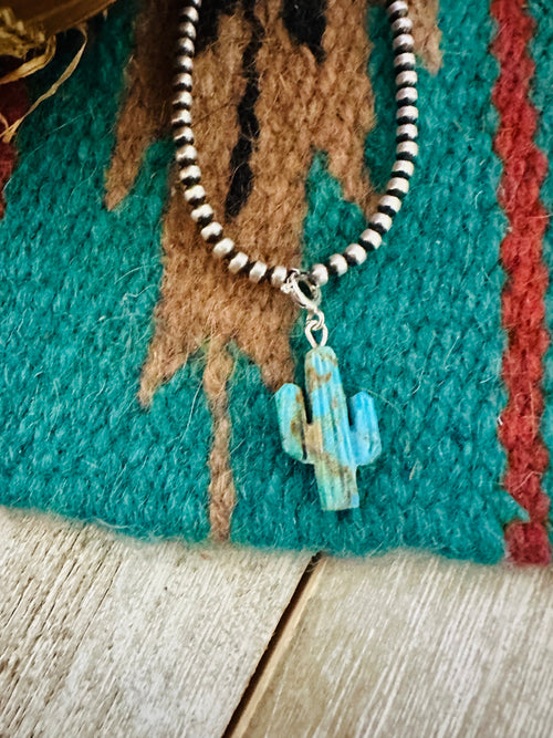 Navajo Hand Carved Turquoise Saguaro Cactus Charm