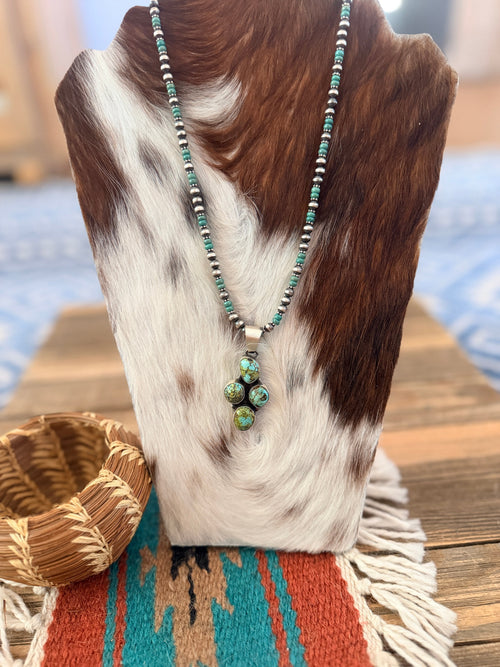 Handcrafted Turquoise & Sterling Silver Cluster Beaded Necklace by Darrin Livingston