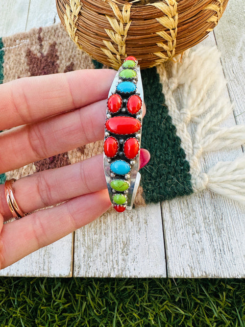 Handcrafted Old Pawn Sterling Silver & Multi Stone Cuff Bracelet by Daniel Mike