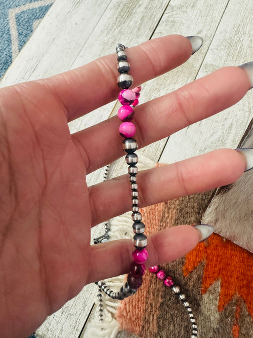 Navajo Sterling Silver & Pink Mojave Beaded Necklace