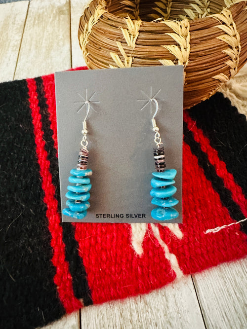 Navajo Turquoise & Spiny Beaded Dangle Earrings