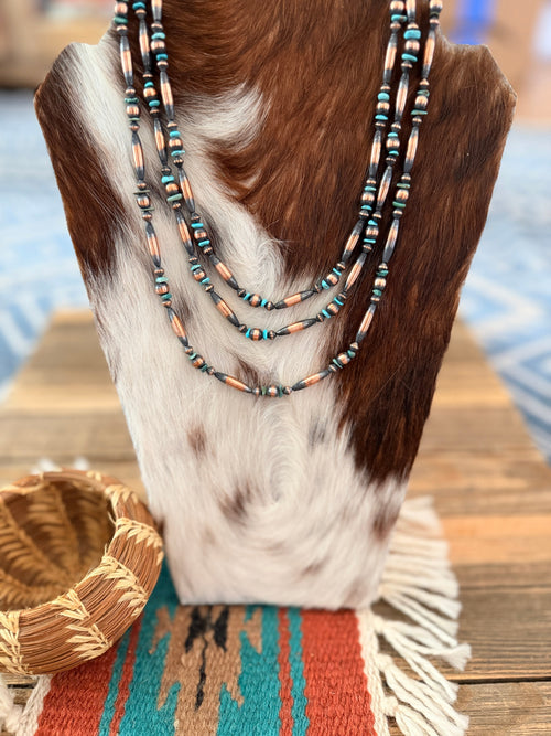 Handcrafted Copper Seed Bead and Turquoise Beaded Necklace