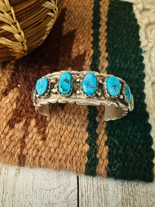 Old Pawn Navajo Sterling Silver & Kingman Turquoise Cuff Bracelet