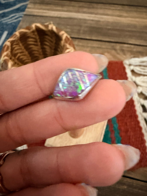 Old Pawn Handcrafted Opal & Sterling Silver Inlay Ring Size 6.5