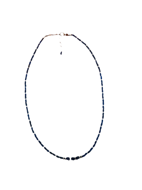 Navajo Lapis & Sterling Silver 16” Beaded Necklace