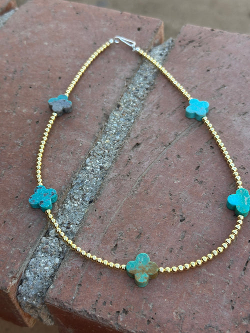 Cle’vara Navajo Turquoise, Gold & Sterling Silver Beaded Necklace and Bracelets