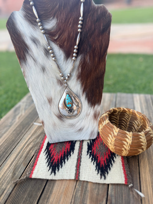 Old Pawn Handcrafted Turquoise & Sterling Silver Beaded Necklace
