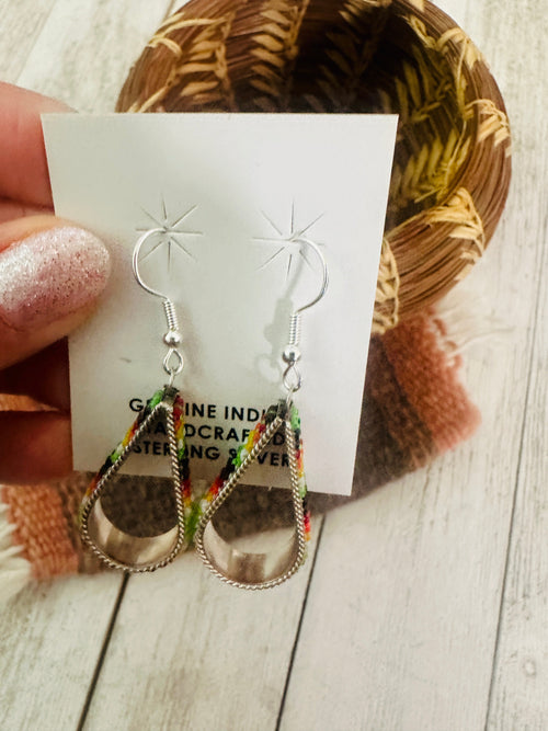 Navajo Handmade Multicolor Beaded Teardrop Dangle Earrings