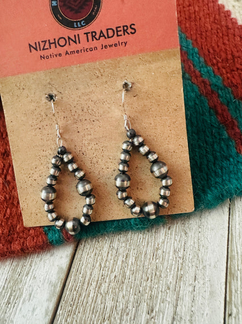 Handcrafted Sterling Silver Beaded Dangle Hoop Earrings