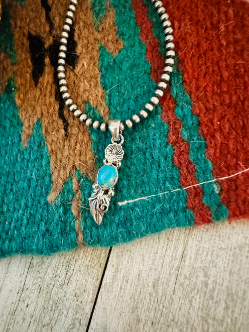 Navajo Turquoise & Sterling Silver Flower Pendant