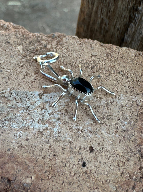 Navajo Crafted Sterling Silver and Onyx Spider Charm