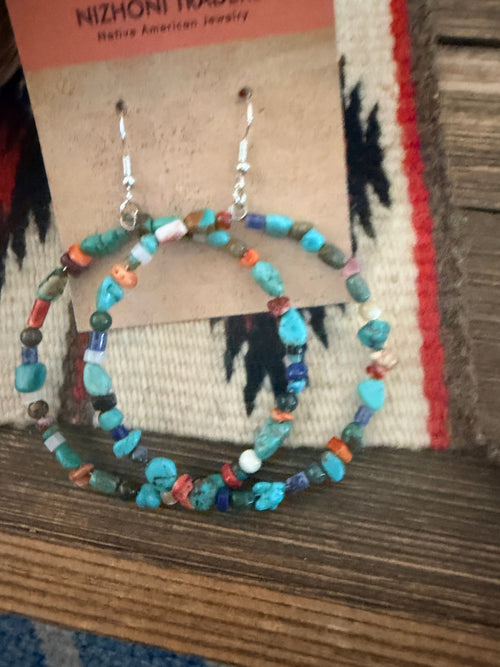 Handcrafted Multi Stone Beaded Dangle Hoop Earrings