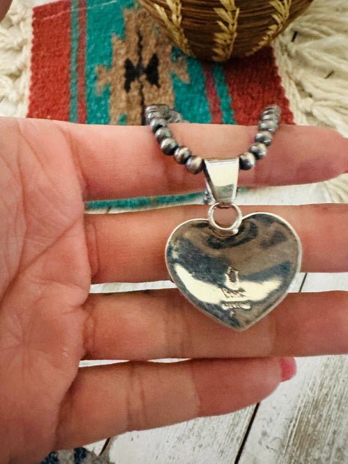 Navajo Freshwater Pearl & Sterling Silver Pearl Beaded Heart Necklace
