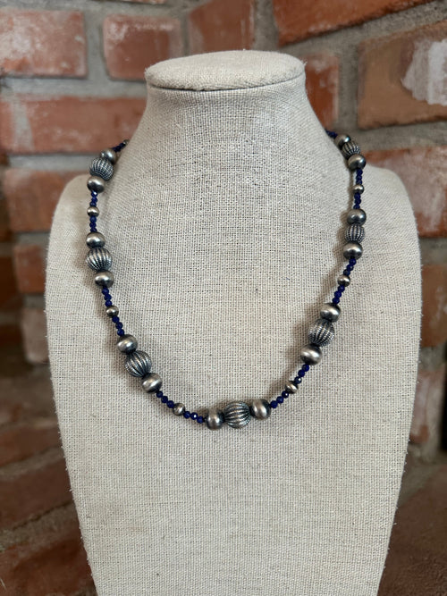 Handmade Sterling Silver & Lapis Beaded Necklace