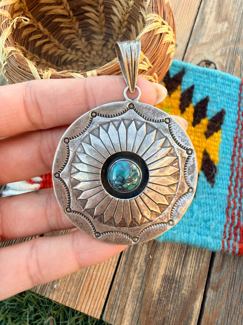Old Pawn Handcrafted Turquoise and Sterling Silver Pendant
