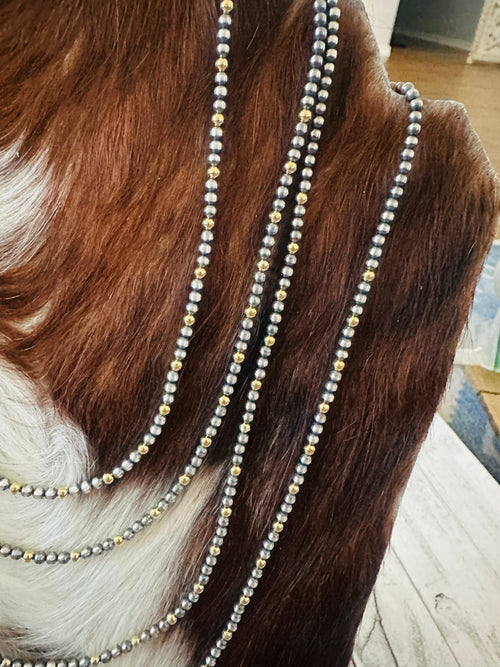 Navajo Sterling Silver & Gold Beaded Necklace