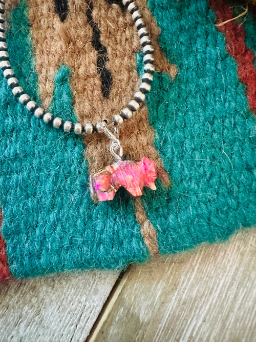 Navajo Hand Carved Pink Mojave Buffalo Charm