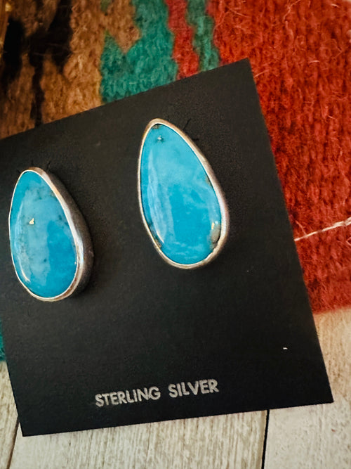 Navajo Turquoise & Sterling Silver Post Earrings Signed