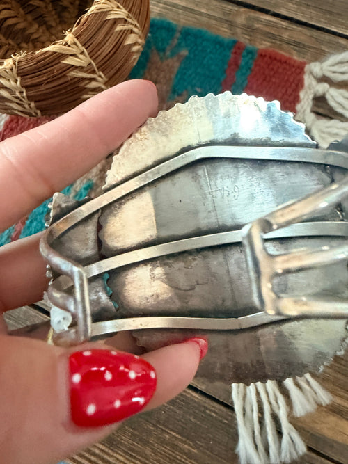 Handcrafted Old Pawn Sterling Silver & Turquoise Cluster Cuff Bracelet