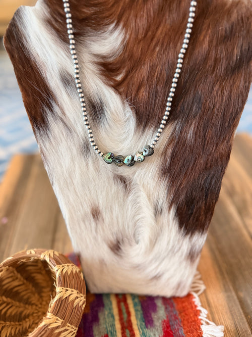 Handcrafted Abalone Heart & 4mm Sterling Silver 18” Beaded Necklace