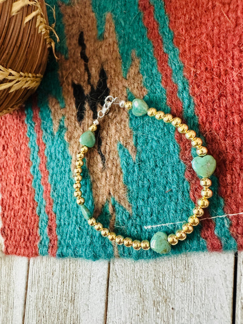 Navajo Gold Plated Sterling Silver Pearl & Turquoise Beaded Bracelet
