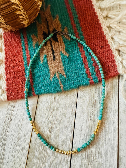 Navajo Turquoise & Gold Beaded 16” Necklace