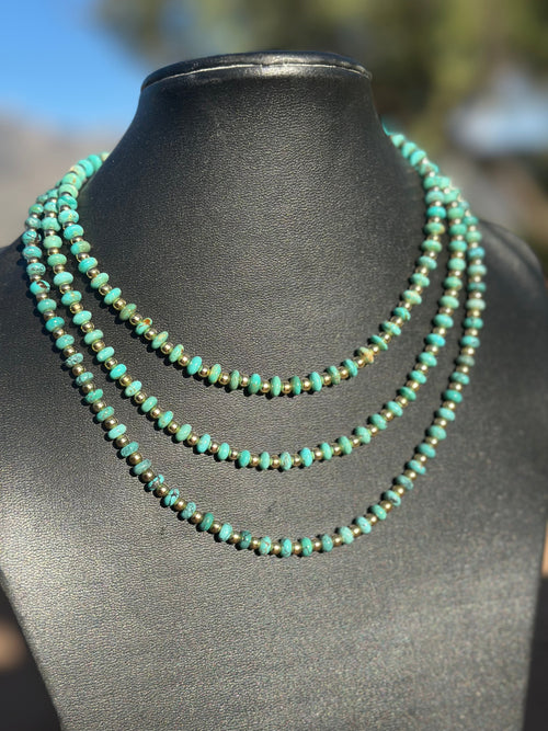 Gilded Sky Navajo Turquoise, Gold & Sterling Silver Beaded Necklace and Bracelets