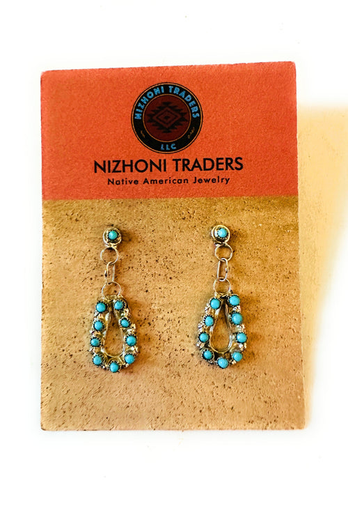 Zuni Sterling Silver & Turquoise Petit Point Dangle Earrings