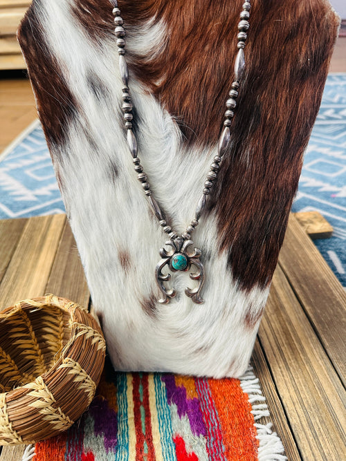 Old Pawn Handcrafted Turquoise & Sterling Silver Beaded Naja Necklace