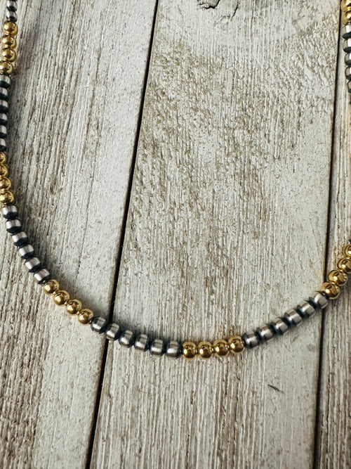 Navajo Sterling Silver & Gold Beaded Necklace