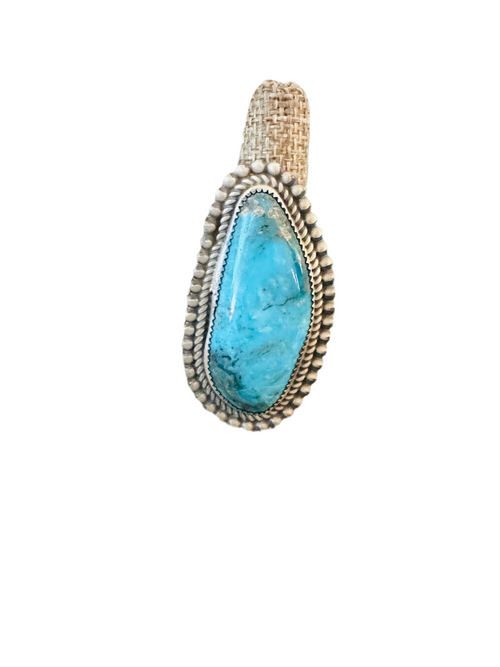 Old Pawn Navajo Sterling Silver & Turquoise Ring Size 10 by Leslie Nez