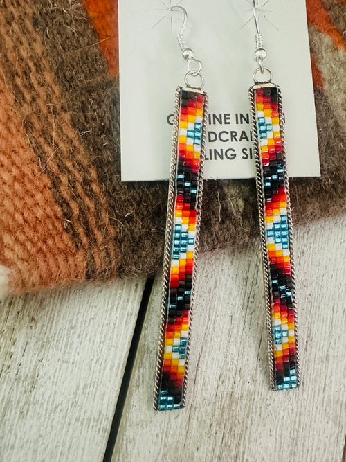 Navajo Handmade Multicolor Beaded Dangle Earrings