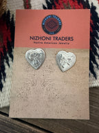 Old Pawn Handcrafted Sterling Silver Heart Stud Earrings