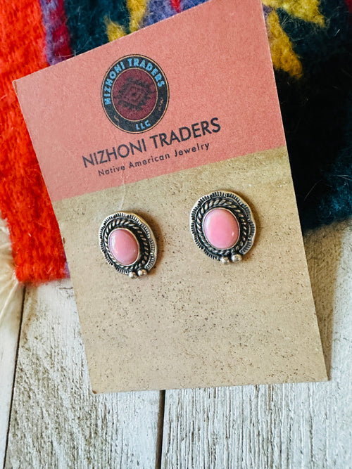 Navajo Sterling Silver & Queen Pink Conch Stud Earrings