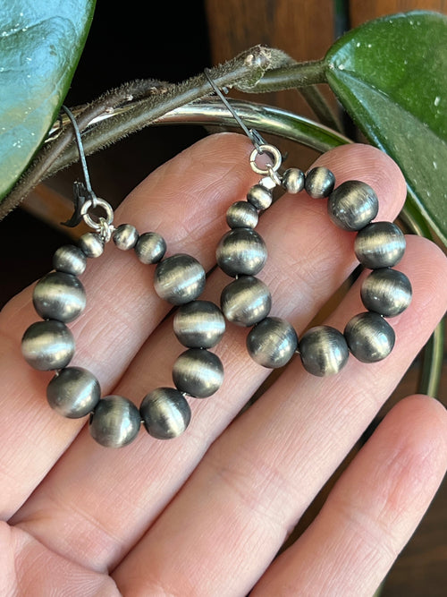 Handcrafted Sterling Silver Beaded Hoop Dangle Earrings, Leverbacks