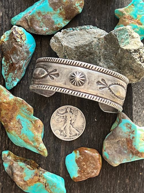 Hand Forged Old Pawn Sterling Silver Ingot Cuff Bracelet by Santa Fe Artist, Buffalo: The Concho