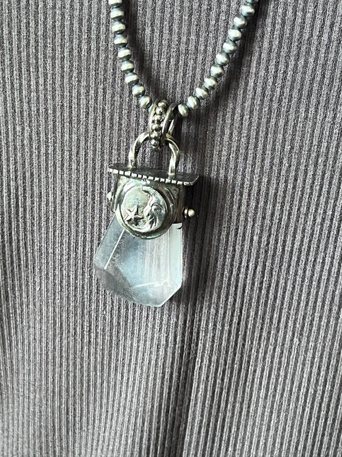 Sterling Silver Gem Collector 30” + 2” Beaded Necklace w/ Tularosa Quartz & Moon Pendant 2