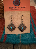 Old Pawn Handcrafted Sterling Silver & Turquoise Dangle Earrings