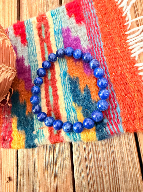 Handcrafted Lapis Beaded Stretch Bracelet